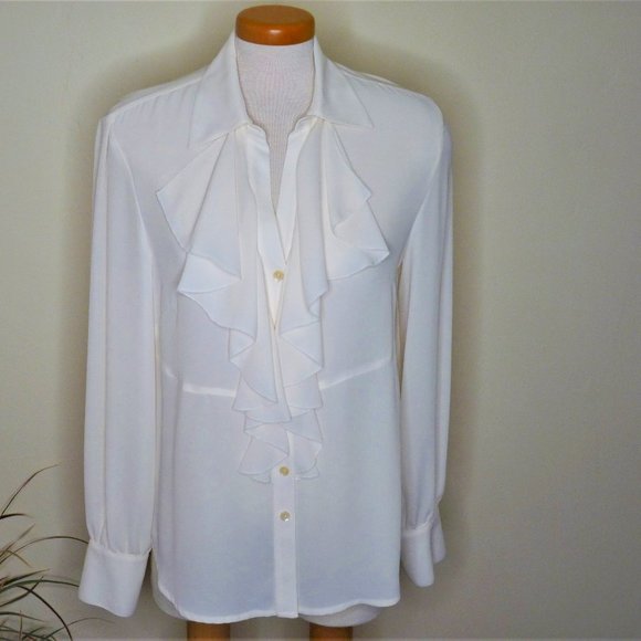 Jones New York Collection Sheer Ruffled Long Sleeve Blouse - Picture 2 of 6